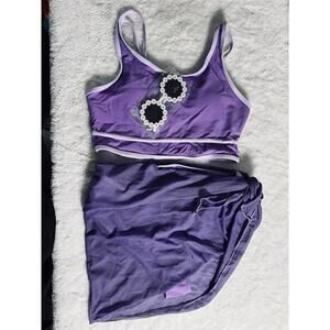 Teen Girls Swimsuit High Waist Sporty Bikini Bathing Suit Purple Size 14-15Y New